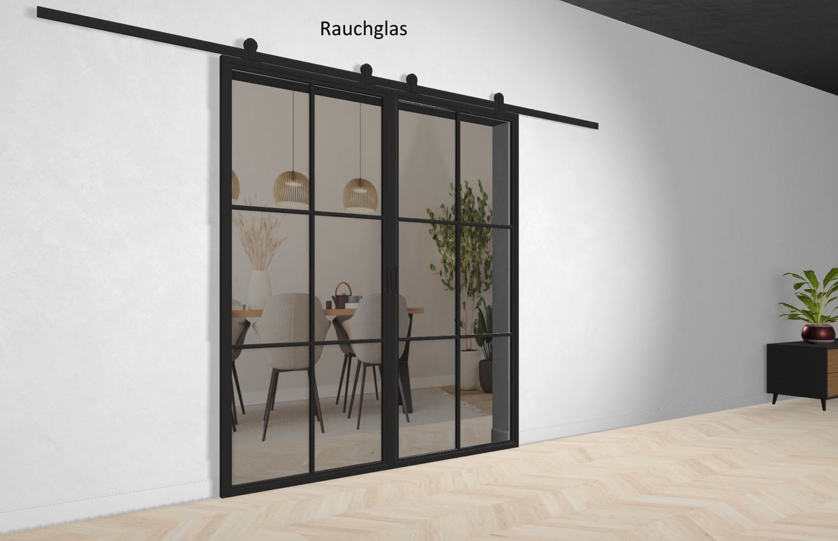 Doppel Lofttür Stahl-Glas-Schiebetüre Modell Bella - Industrial Loft Style