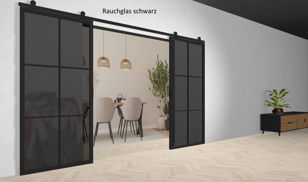Doppel Lofttür Stahl-Glas-Schiebetüre Modell Bella - Industrial Loft Style