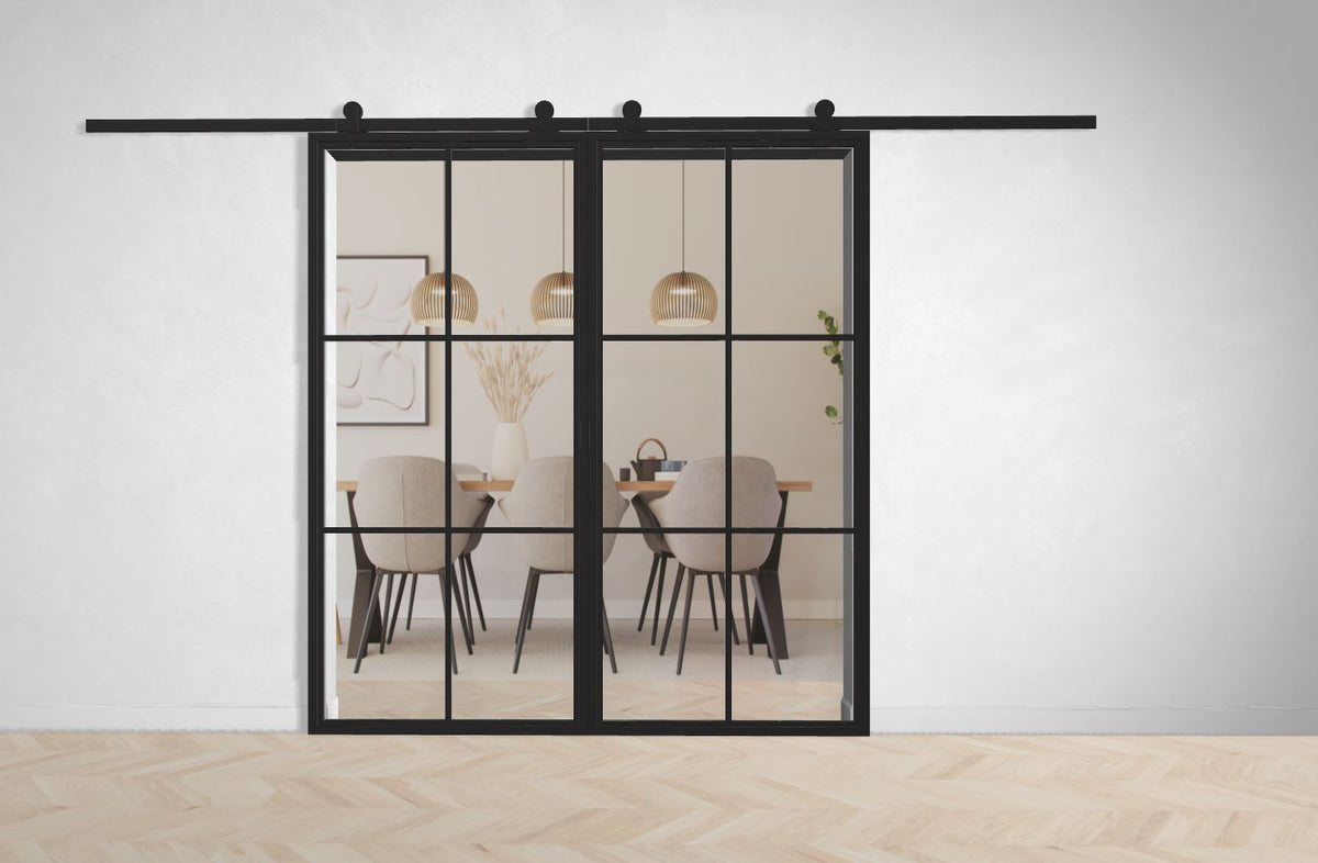 Doppel Lofttür Stahl-Glas-Schiebetüre Modell Bella - Industrial Loft Style