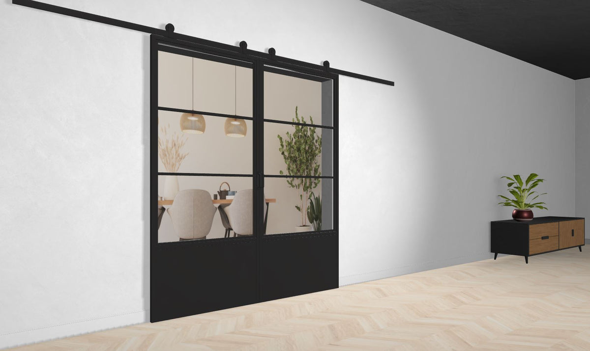 Doppel Lofttür Stahl-Glas-Schiebetüre Modell Jonas - Industrial Loft Style