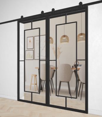 Doppel Lofttür Stahl-Glas-Schiebetüre Modell Mia - Industrial Loft Style
