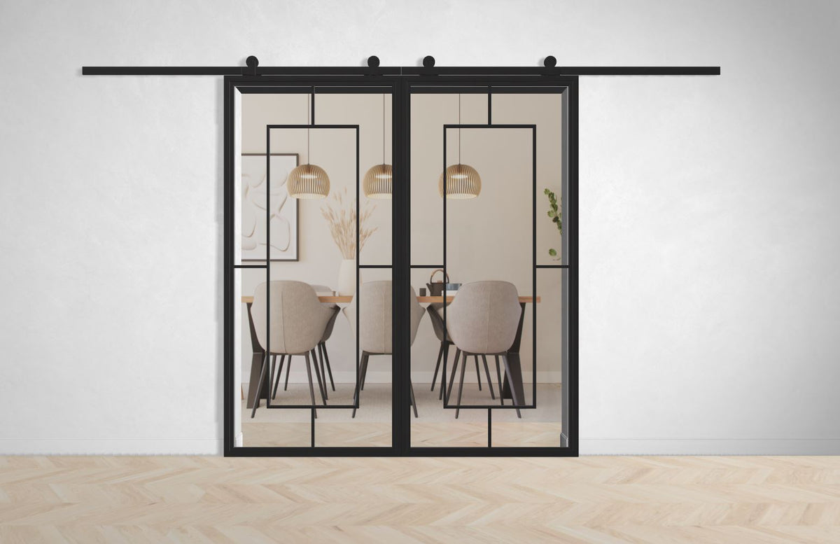 Doppel Lofttür Stahl-Glas-Schiebetüre Modell Mia - Industrial Loft Style