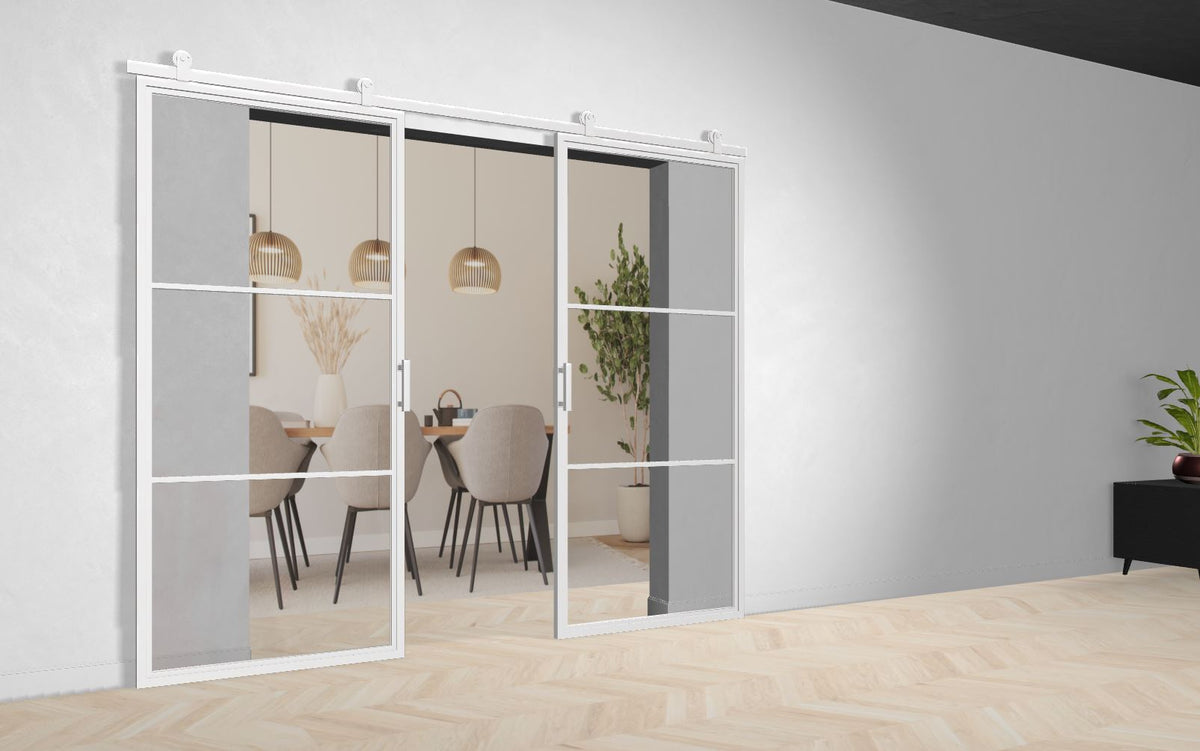 Doppel Lofttür Stahl-Glas-Schiebetüre Modell Nele - Industrial Loft Style