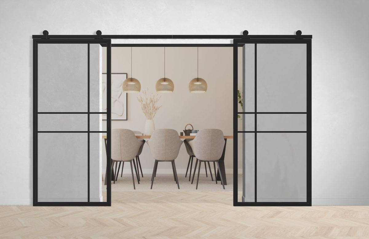 Doppel Lofttür Stahl-Glas-Schiebetüre Modell Noah - Industrial Loft Style