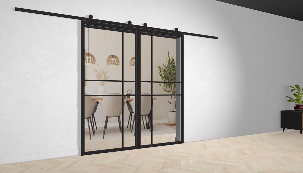 Doppel Lofttür Stahl-Glas-Schiebetüre Modell Noah - Industrial Loft Style