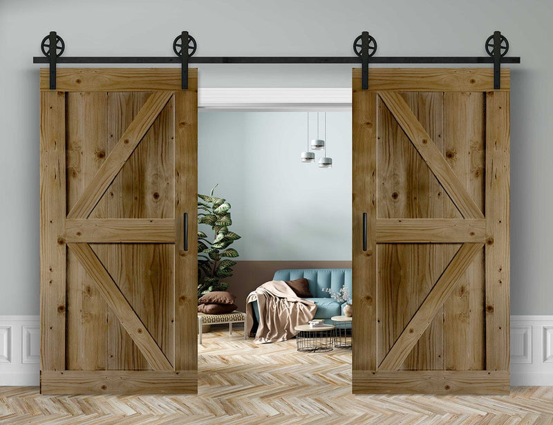 Doppelschiebetür in Scheunentor-Optik Modell Arrow - Farmhouse Barn Door rustikal Muster nur Vorderseite / Eiche natur