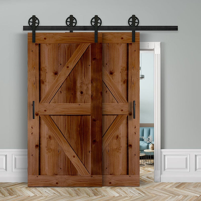 Doppelschiebetür voreinander herlaufend in Scheunentor-Optik Modell Arrow - Farmhouse Barn Door rustikal nach links öffnend / Muster nur Vorderseite / Teak