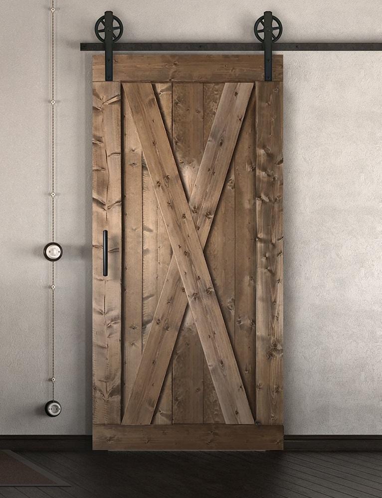 Schiebetür in Scheunentor Optik Modell Big X - Farmhouse Barn Door rustikal nach rechts öffnend / Muster nur Vorderseite / braun gebeizt