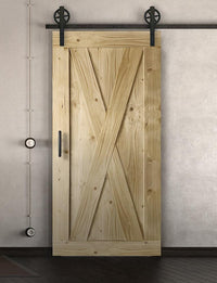 Schiebetür in Scheunentor Optik Modell Big X - Farmhouse Barn Door rustikal nach rechts öffnend / Muster nur Vorderseite / natur geölt