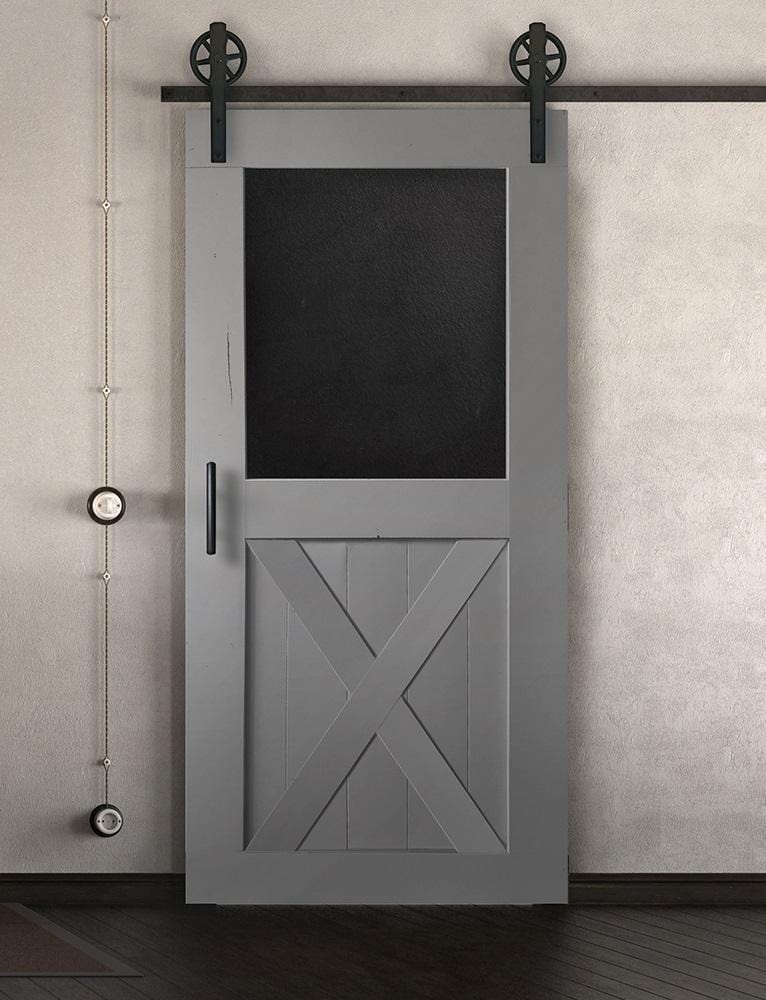 Schiebetür in Scheunentor-Optik Modell Blackboard X - Farmhouse Barn Door rustikal nach rechts öffnend / Muster nur Vorderseite / grau