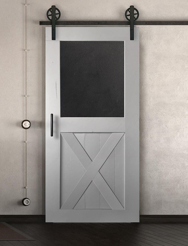 Schiebetür in Scheunentor-Optik Modell Blackboard X - Farmhouse Barn Door rustikal nach rechts öffnend / Muster nur Vorderseite / weiß