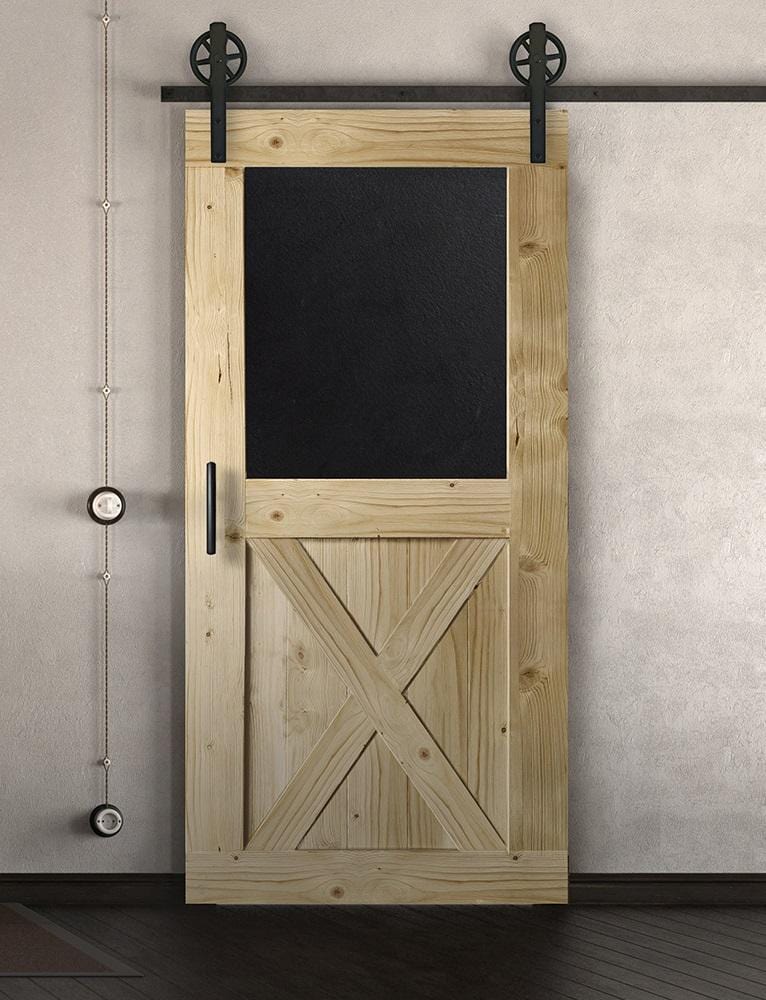 Schiebetür in Scheunentor-Optik Modell Blackboard X - Farmhouse Barn Door rustikal nach rechts öffnend / Muster nur Vorderseite / natur geölt