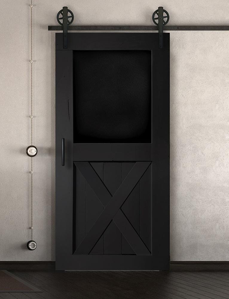 Schiebetür in Scheunentor-Optik Modell Blackboard X - Farmhouse Barn Door rustikal nach rechts öffnend / Muster nur Vorderseite / schwarz matt