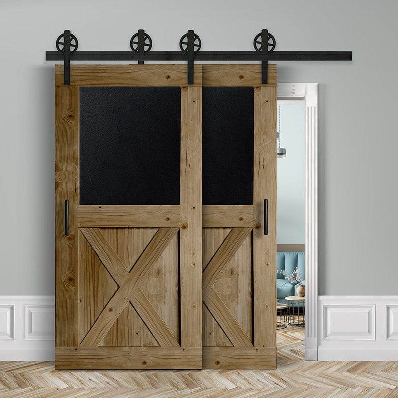 Doppelschiebetür voreinander herlaufend in Scheunentor-Optik Modell Blackboard X - Farmhouse Barn Door rustikal nach links öffnend / Muster nur Vorderseite / Eiche natur