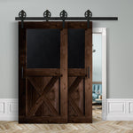 Doppelschiebetür voreinander herlaufend in Scheunentor-Optik Modell Blackboard X - Farmhouse Barn Door rustikal nach links öffnend / Muster nur Vorderseite / Nuss dunkel