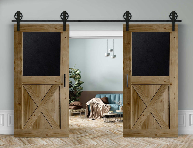 Doppelschiebetür in Scheunentor-Optik Modell Blackboard X - Farmhouse Barn Door rustikal Muster nur Vorderseite / Eiche natur