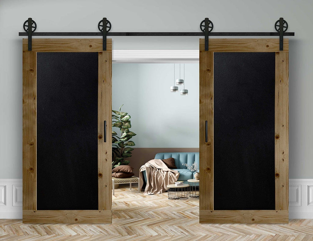 Doppelschiebetür in Scheunentor-Optik Modell Blackboard - Farmhouse Barn Door rustikal Muster nur Vorderseite / Eiche natur