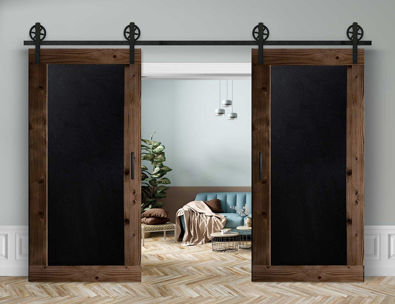 Doppelschiebetür in Scheunentor-Optik Modell Blackboard - Farmhouse Barn Door rustikal Muster nur Vorderseite / Nuss hell