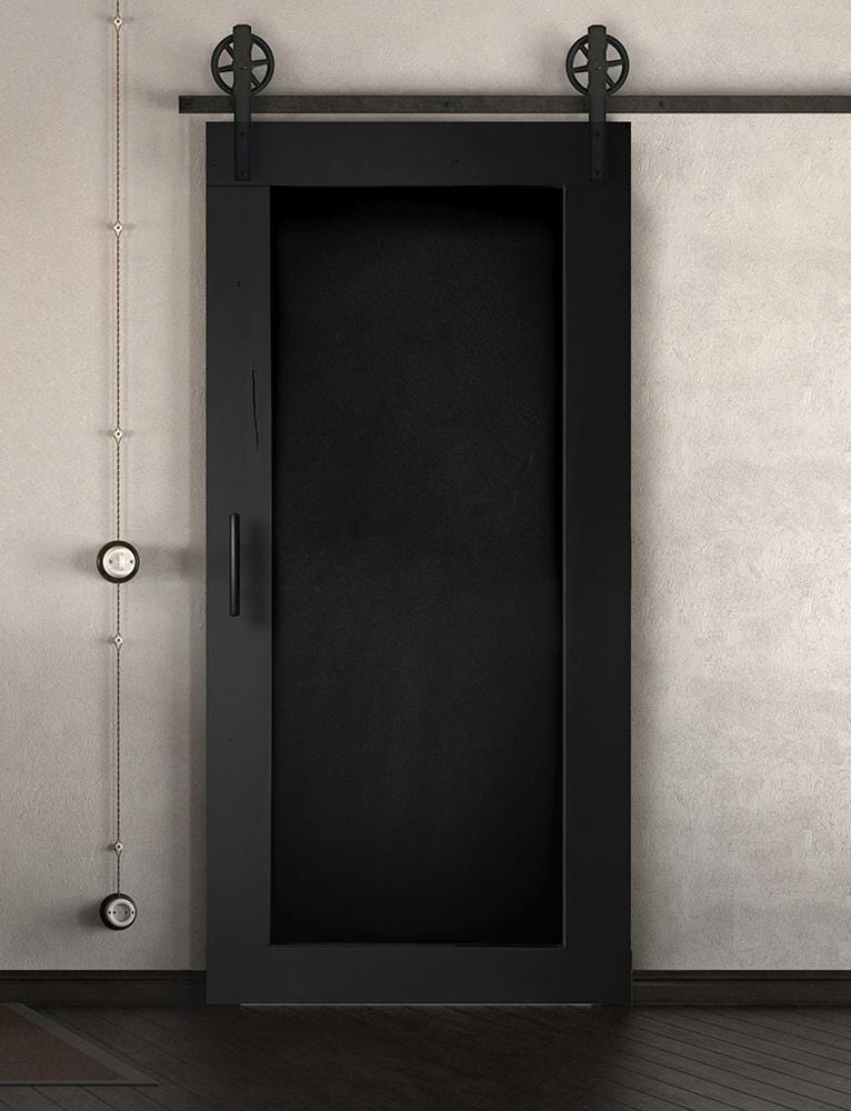 Schiebetür in Scheunentor-Optik Modell Blackboard - Farmhouse Barn Door rustikal nach rechts öffnend / Muster nur Vorderseite / schwarz matt