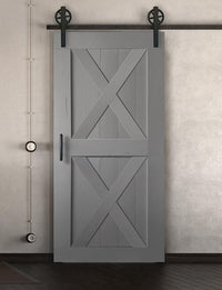 Schiebetür in Scheunentor-Optik Modell Double X - Farmhouse Barn Door rustikal nach rechts öffnend / Muster nur Vorderseite / grau