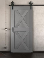 Schiebetür in Scheunentor-Optik Modell Double X - Farmhouse Barn Door rustikal nach rechts öffnend / Muster nur Vorderseite / grau