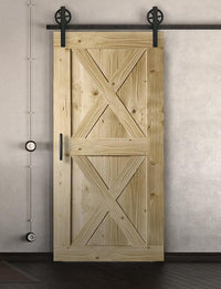 Schiebetür in Scheunentor-Optik Modell Double X - Farmhouse Barn Door rustikal nach rechts öffnend / Muster nur Vorderseite / natur geölt