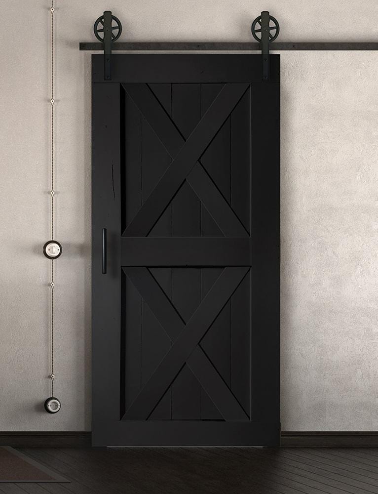 Schiebetür in Scheunentor-Optik Modell Double X - Farmhouse Barn Door rustikal nach rechts öffnend / Muster nur Vorderseite / schwarz matt