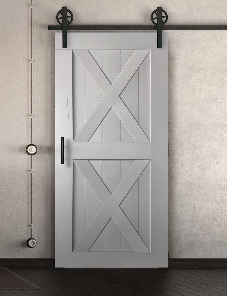 Schiebetür in Scheunentor-Optik Modell Double X - Farmhouse Barn Door rustikal nach rechts öffnend / Muster nur Vorderseite / weiß