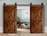 Doppelschiebetür in Scheunentor-Optik Modell Double X - Farmhouse Barn Door rustikal Muster nur Vorderseite / Teak