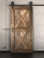 Schiebetür in Scheunentor-Optik Modell Double X - Farmhouse Barn Door rustikal nach rechts öffnend / Muster nur Vorderseite / braun gebeizt