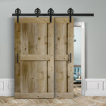 Doppelschiebetür voreinander herlaufend in Scheunentor-Optik Modell Easy - Farmhouse Barn Door rustikal nach links öffnend / Muster nur Vorderseite / natur geölt