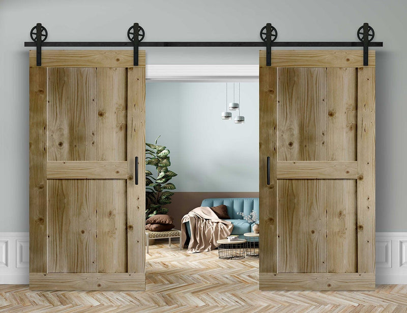 Doppelschiebetür in Scheunentor-Optik Modell Easy - Farmhouse Barn Door rustikal Muster nur Vorderseite / natur lackiert