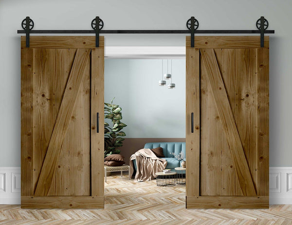 Doppelschiebetür in Scheunentor-Optik Modell Elegance - Farmhouse Barn Door rustikal Muster nur Vorderseite / Eiche natur