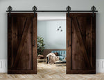 Doppelschiebetür in Scheunentor-Optik Modell Elegance - Farmhouse Barn Door rustikal Muster nur Vorderseite / Nuss dunkel