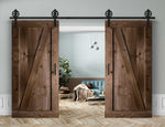 Doppelschiebetür in Scheunentor-Optik Modell Elegance - Farmhouse Barn Door rustikal Muster nur Vorderseite / Nuss hell