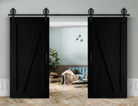 Doppelschiebetür in Scheunentor-Optik Modell Elegance - Farmhouse Barn Door rustikal Muster nur Vorderseite / schwarz matt