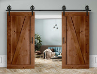 Doppelschiebetür in Scheunentor-Optik Modell Elegance - Farmhouse Barn Door rustikal Muster nur Vorderseite / Teak