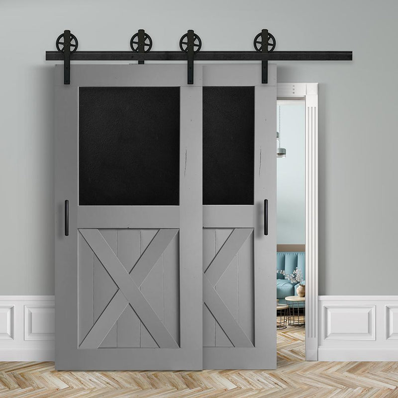 Kopie von Schiebetür Doppeltüre voreinander herlaufend in Scheunentor-Optik Modell Blackboard X - Farmhouse Barn Door rustikal Muster nur Vorderseite / grau