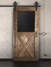 Schiebetür in Scheunentor-Optik Modell Blackboard X - Farmhouse Barn Door rustikal nach links öffnend / Muster nur Vorderseite / braun gebeizt