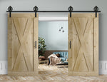 Schiebetür 2-Flügelig in Scheunentor-Optik Modell Big X - Farmhouse Barn Door rustikal Muster nur Vorderseite / natur geölt