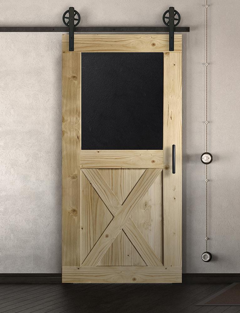 Schiebetür in Scheunentor-Optik Modell Blackboard X - Farmhouse Barn Door rustikal nach links öffnend / Muster nur Vorderseite / natur geölt