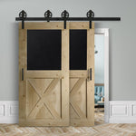 Kopie von Schiebetür Doppeltüre voreinander herlaufend in Scheunentor-Optik Modell Blackboard X - Farmhouse Barn Door rustikal Muster nur Vorderseite / natur geölt