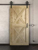 Schiebetür in Scheunentor-Optik Modell Double X - Farmhouse Barn Door rustikal nach links öffnend / Muster nur Vorderseite / natur geölt