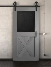 Schiebetür in Scheunentor-Optik Modell Blackboard X - Farmhouse Barn Door rustikal nach links öffnend / Muster nur Vorderseite / grau