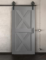 Schiebetür in Scheunentor-Optik Modell Double X - Farmhouse Barn Door rustikal nach links öffnend / Muster nur Vorderseite / grau