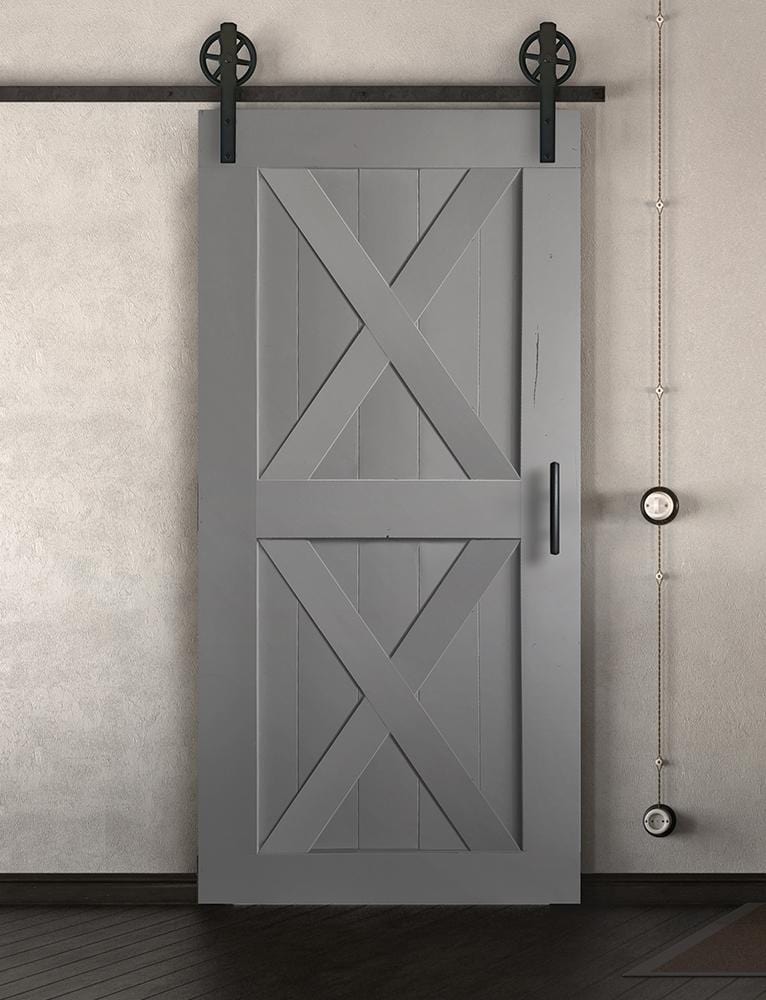 Schiebetür in Scheunentor-Optik Modell Double X - Farmhouse Barn Door rustikal nach links öffnend / Muster nur Vorderseite / grau