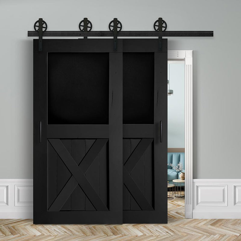 Kopie von Schiebetür Doppeltüre voreinander herlaufend in Scheunentor-Optik Modell Blackboard X - Farmhouse Barn Door rustikal Muster nur Vorderseite / schwarz matt
