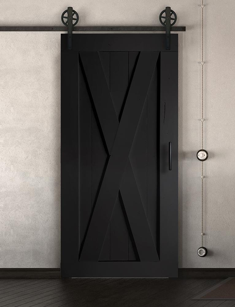 Schiebetür in Scheunentor Optik Modell Big X - Farmhouse Barn Door rustikal nach links öffnend / Muster nur Vorderseite / schwarz matt