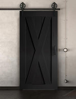 Schiebetür in Scheunentor Optik Modell Big X - Farmhouse Barn Door rustikal nach links öffnend / Muster nur Vorderseite / schwarz matt