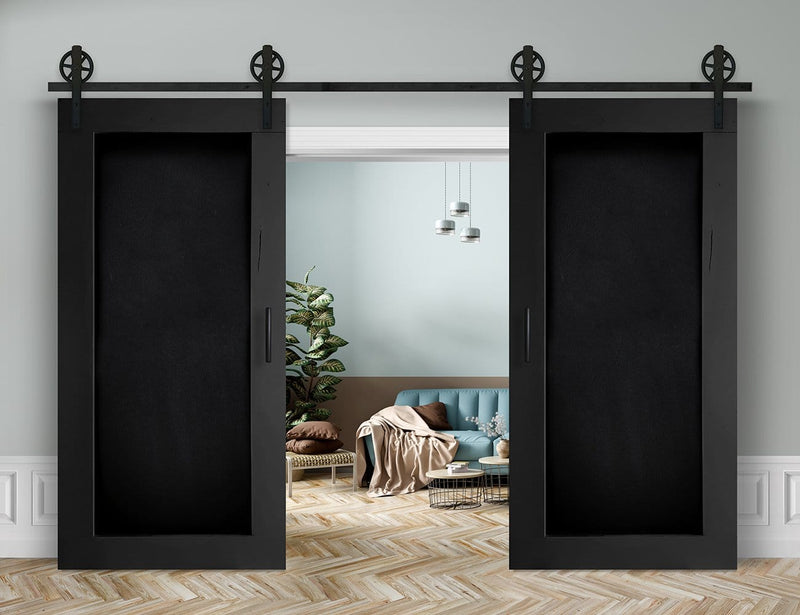 Schiebetür 2-Flügelig in Scheunentor-Optik Modell Blackboard - Farmhouse Barn Door rustikal Muster nur Vorderseite / schwarz matt